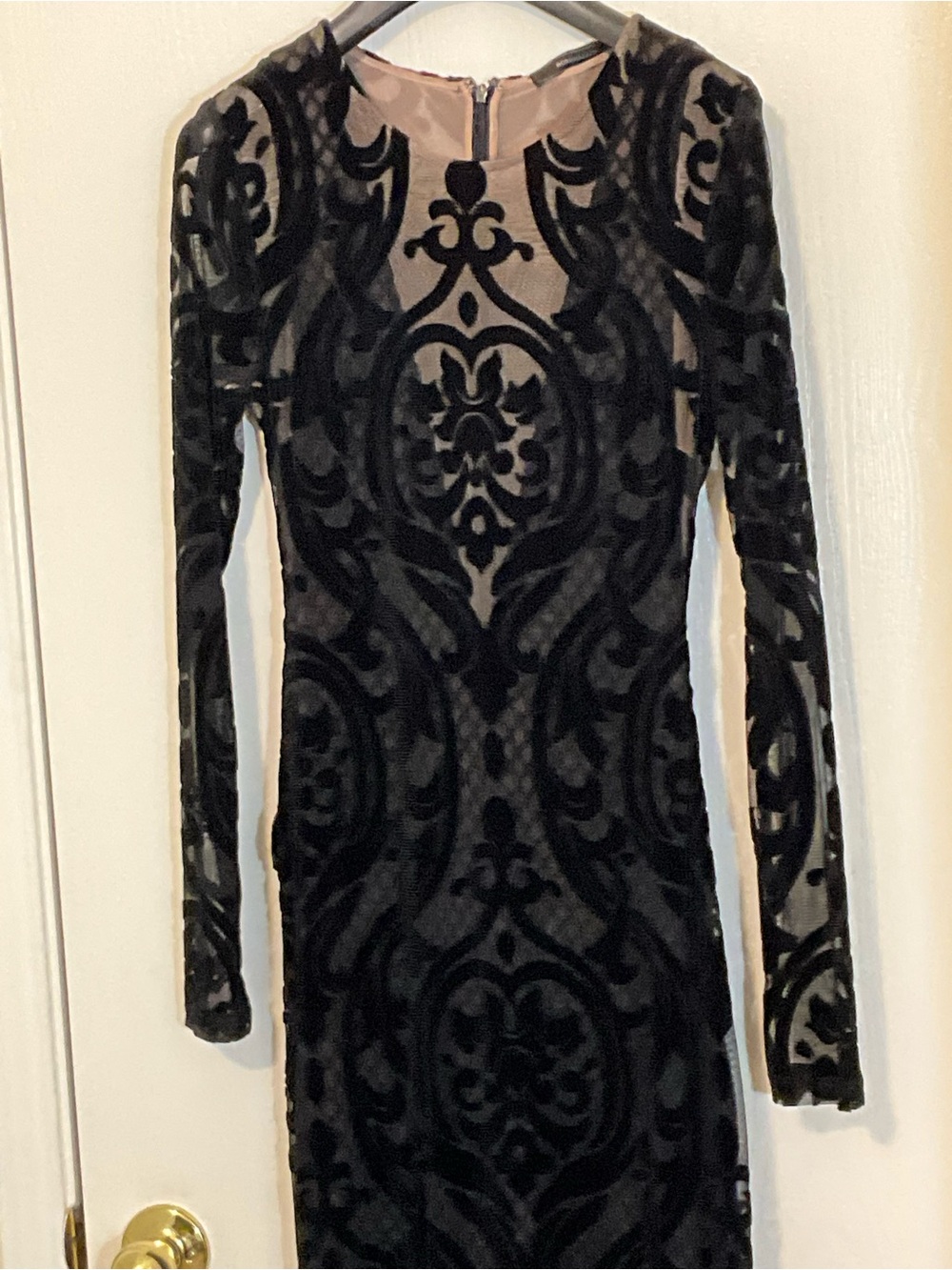 BCBGMaxAzria Black Sheer Lace Long-Sleeve Gown